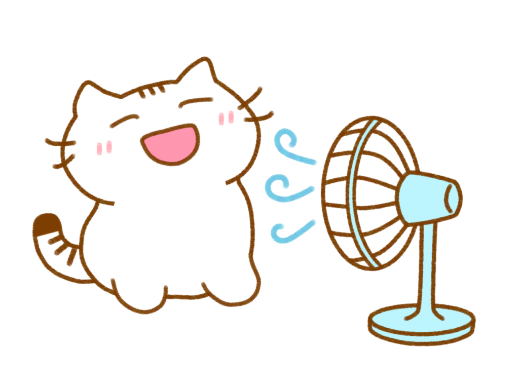 扇風機で涼む猫