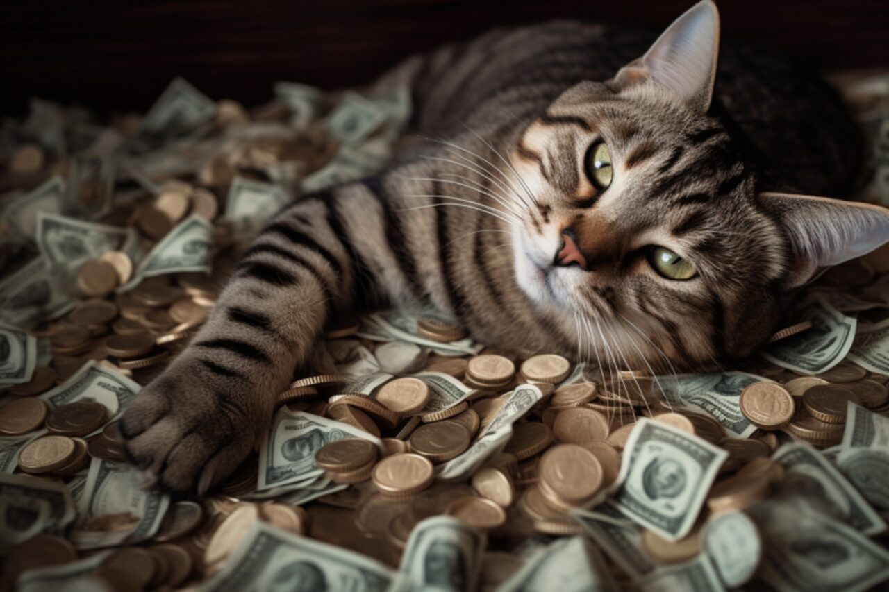 お金にまみれた猫
