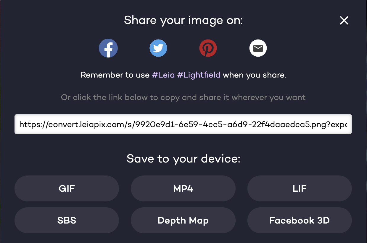 LeiaPix Converterシェア画面