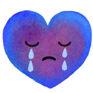 涙を流すハートのイラスト