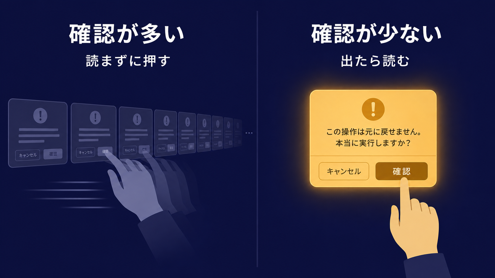 確認の数が多いほど読まれなくなり、少ないほど読まれることを示した図